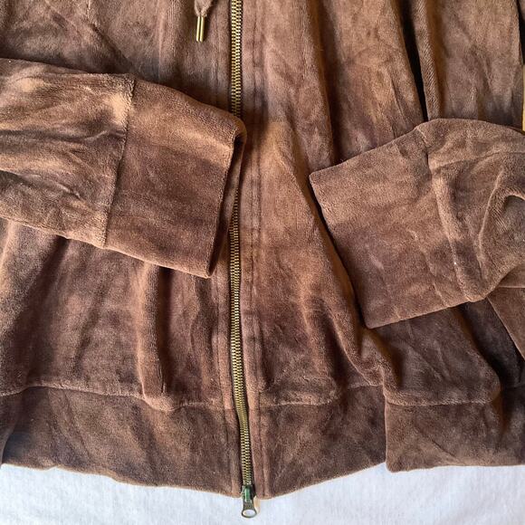 Liz Lange Maternity Women Velvet Jacket size S Full Zip Hooded Earthy Brown - Picture 6 of 7